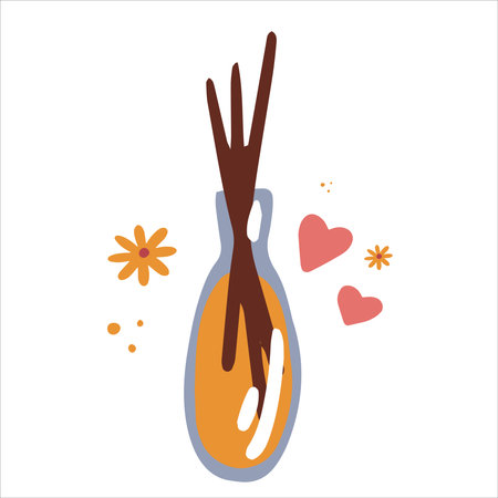 Aromatic diffuser sticks with leaves and flowers.のイラスト素材