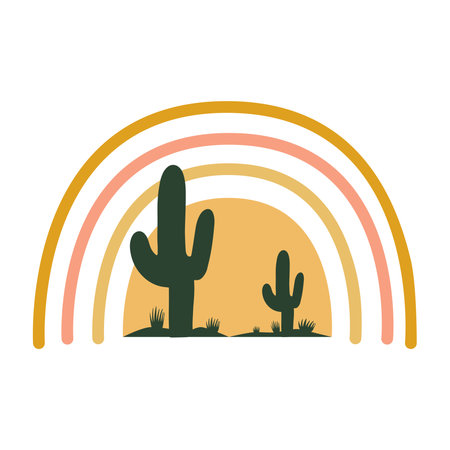 Cactus in desert badge emblem patch sticker design. Vector illustrationのイラスト素材