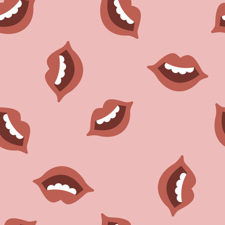 Vector seamless pattern with red smiling lips.のイラスト素材