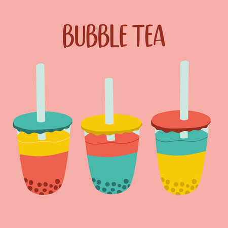 Illustration of vector graphics of a drink. A set of different Bubble tea. Vector illustrationのイラスト素材