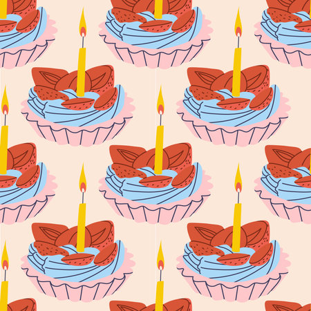 Cupcake with candles pattern seamless pattern vector illustration. Cupcakes, muffin pattern seamless...