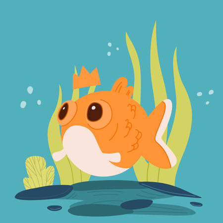 A friendly cartoon goldfish and gold fish character. Vector illustrationのイラスト素材