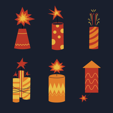 A set of various fireworks rockets. Celebrationのイラスト素材