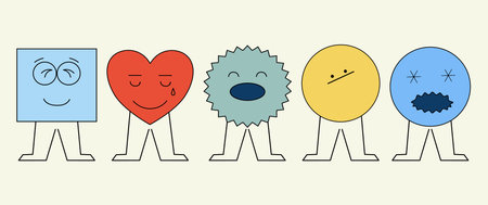 Set of funny different emoji with face and legs. Different sign. Vector isolated illustration in trendy style.のイラスト素材