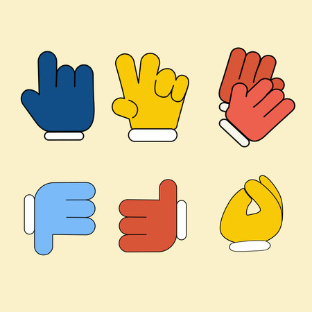 Various gestures with cartoon hands. A set of different hand signs and symbols in retro style.のイラスト素材