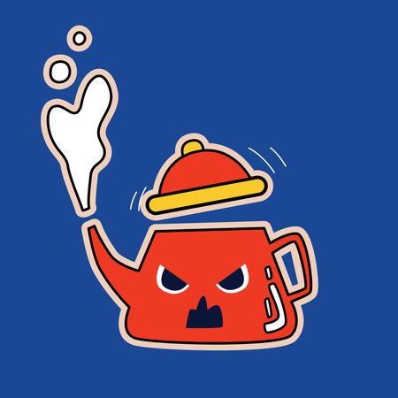 A sticker expressing anger, negativity and irritation. A cartoon teapot boiling with indignation.のイラスト素材