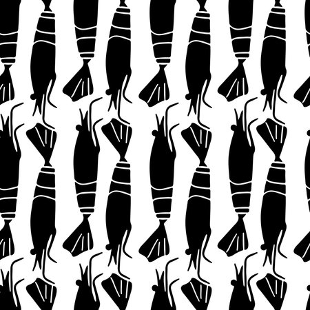 Seamless pattern with silhouettes shrimps. Background for packing, textile.のイラスト素材