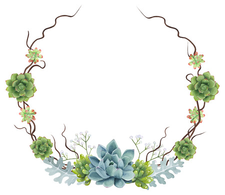 Hand Painted Watercolor Succulents Wreathの写真素材