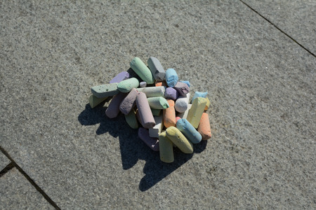 colored crayons for drawing on the sidewalkの写真素材