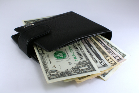 black purse with cash
