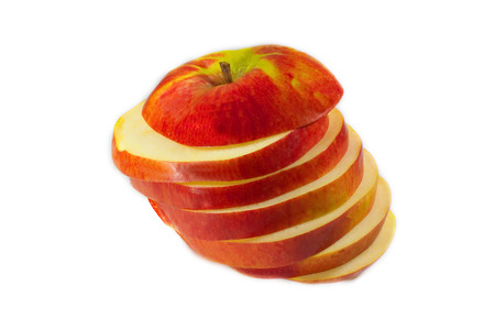 fresh ripe sliced apple isolated on white backgroundの写真素材