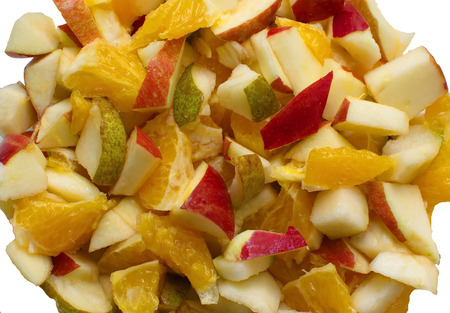 salad of various fruits isolated on white backgroundの写真素材