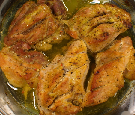 fresh hot  meat roasted in ovenの写真素材