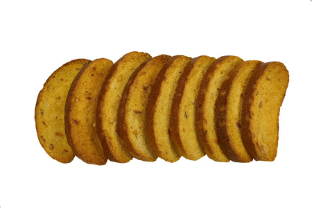 culinary background from rusks isolated on white backgroundの写真素材