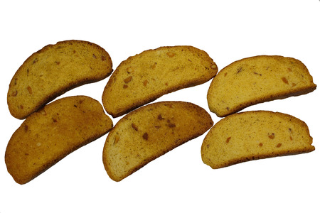 culinary background from rusks isolated on white backgroundの写真素材