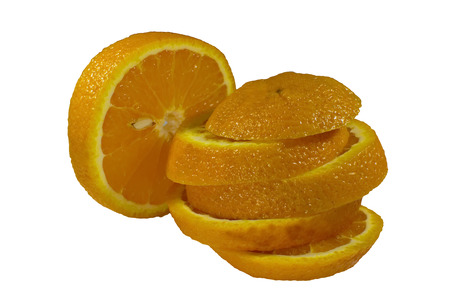 fresh sliced ripe orange isolated on white backgroundの写真素材