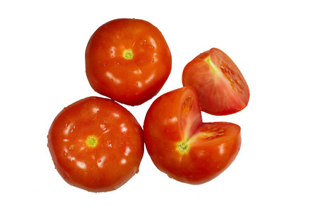 bright fresh tomato isolated on white backgroundの写真素材