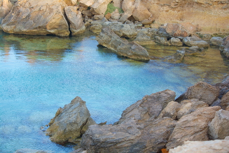 bright clear turquoise water of the lagoon of the Mediterranean seaの写真素材