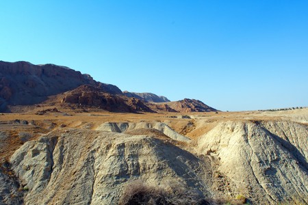 sand, mountains and bright blue sky of the Sinai desertの写真素材