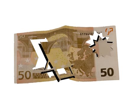 A couple of pieces of banknotte get away in form of symbols of vacancyの写真素材