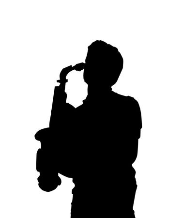 Silhouette of a sax playerの写真素材