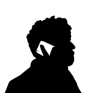 Silhouette of man at the phone, black over whiteの写真素材