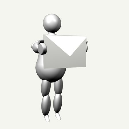 3D puppet with envelope, over white backgroundの写真素材