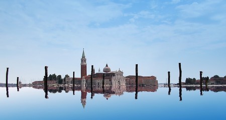 A Venetian landscape, with reflection in the waterの写真素材