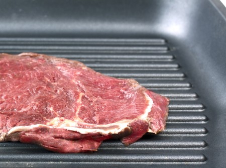 Close up of a piece of meat in a panの写真素材