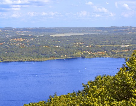 Beautiful landscape of a lake, with cloudy skyの写真素材