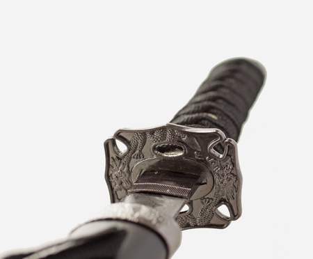 Close up of the blade of the reproduction of a katana, japanese old swordの写真素材