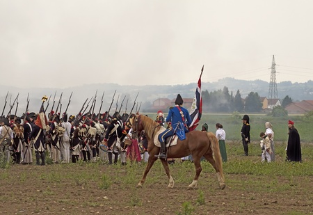 MARENGO, ITALY - JUNE 4: people acting at reenactment of Marengo battle, 1800 June 14 fight of Napoleonic Wars, June 4 to 5, 2011 at Marengo, Piedmont, Italyのeditorial素材