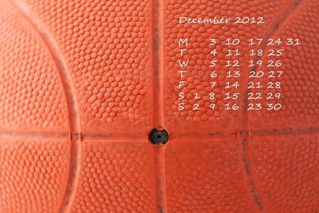 Page of calendar of 2012, month of December, sport of basketball