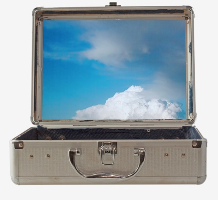 Blue and cloudy sky inside a metal case