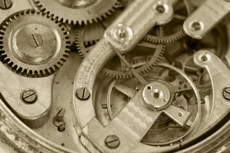 Close up of mechanism of an old clockの写真素材