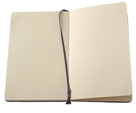 Open notebook with bookmark isolated over white