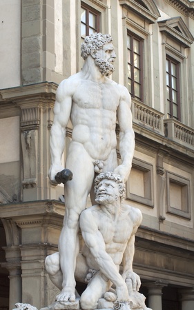 Statue of Hercules and Caco of Baccio Bandinelli, piazza della Signoria in Florence, Italyの写真素材