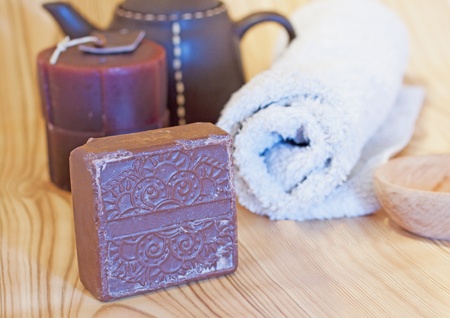 Soap, towel and other accessories for hammamの写真素材