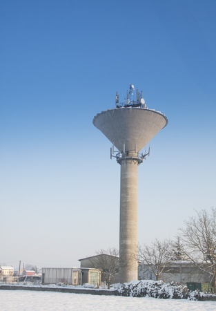 Big tower with antennas over the snowのeditorial素材