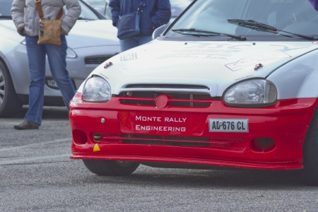 CASALE MONFERRATO, ITALY - MAY 13, 2012: Opel Corsa n. 43 drived by couple Saverio-Corsi at the end of first edition of "Rally Race Casale Monferrato"のeditorial素材