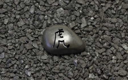 Stone with chinese ideogram , symbol of the chinese horoscopeの写真素材