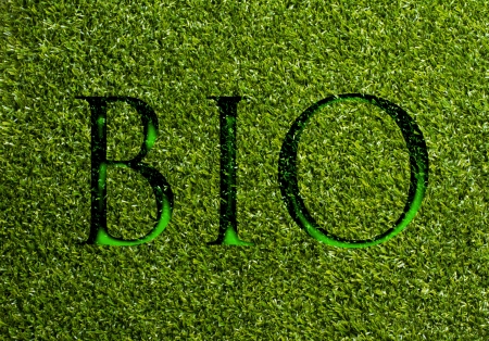 The word "bio" written over green grassの写真素材