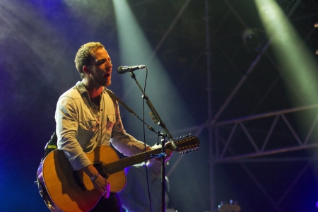 VIGEVANO, ITALY - July 23: James Morrison sings at own concert inside the Vigevano Castle, July 23, 2012 in Vigevano, Italyのeditorial素材