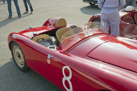 CASALE MONFERRATO, ITALY - JUNE 7: 1949 Fiat Ortolani Sport driven by FASCIOLO Giuseppe MASSUCCO Ornella before the start of race of historical cars "Memorial Bordino", 2013 June 7, Casale Monferrato, Italy のeditorial素材