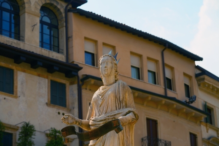 Madonna statue in piazza delle Erbe in Verona, Italyの写真素材