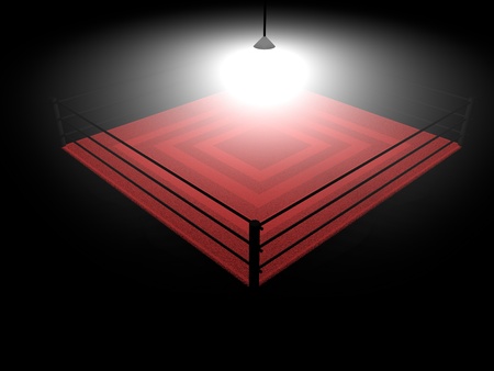 Boxing ring illumnated in the darkness, 3d renderの写真素材