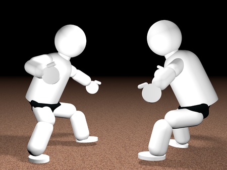 Two puppets wrestlers over dirt, 3d renderの写真素材