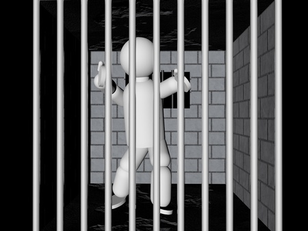 Puppet in a jail cell, 3d renderの写真素材