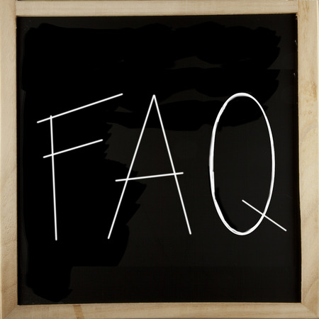 Blackboard with letters "FAQ" for "Freqeuntly Asked Questions"の写真素材