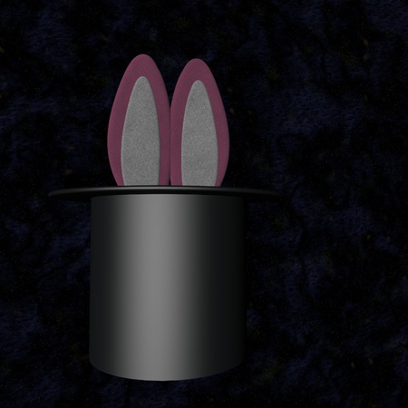 Bunny ears coming out of a cylinder hat, 3d renderの写真素材
